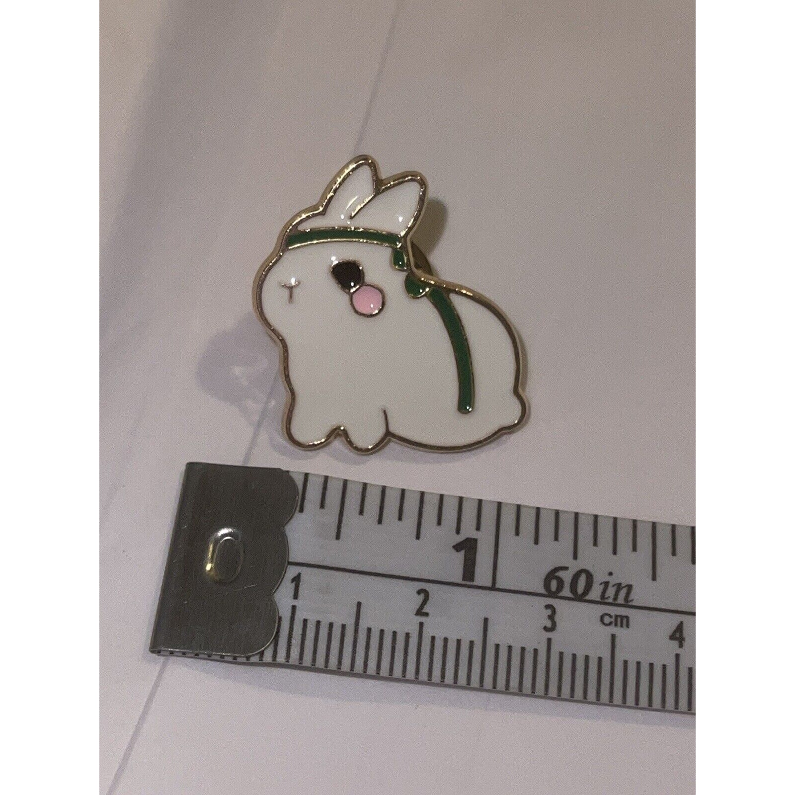 Bunny With Green Ribbon Pin Brooch